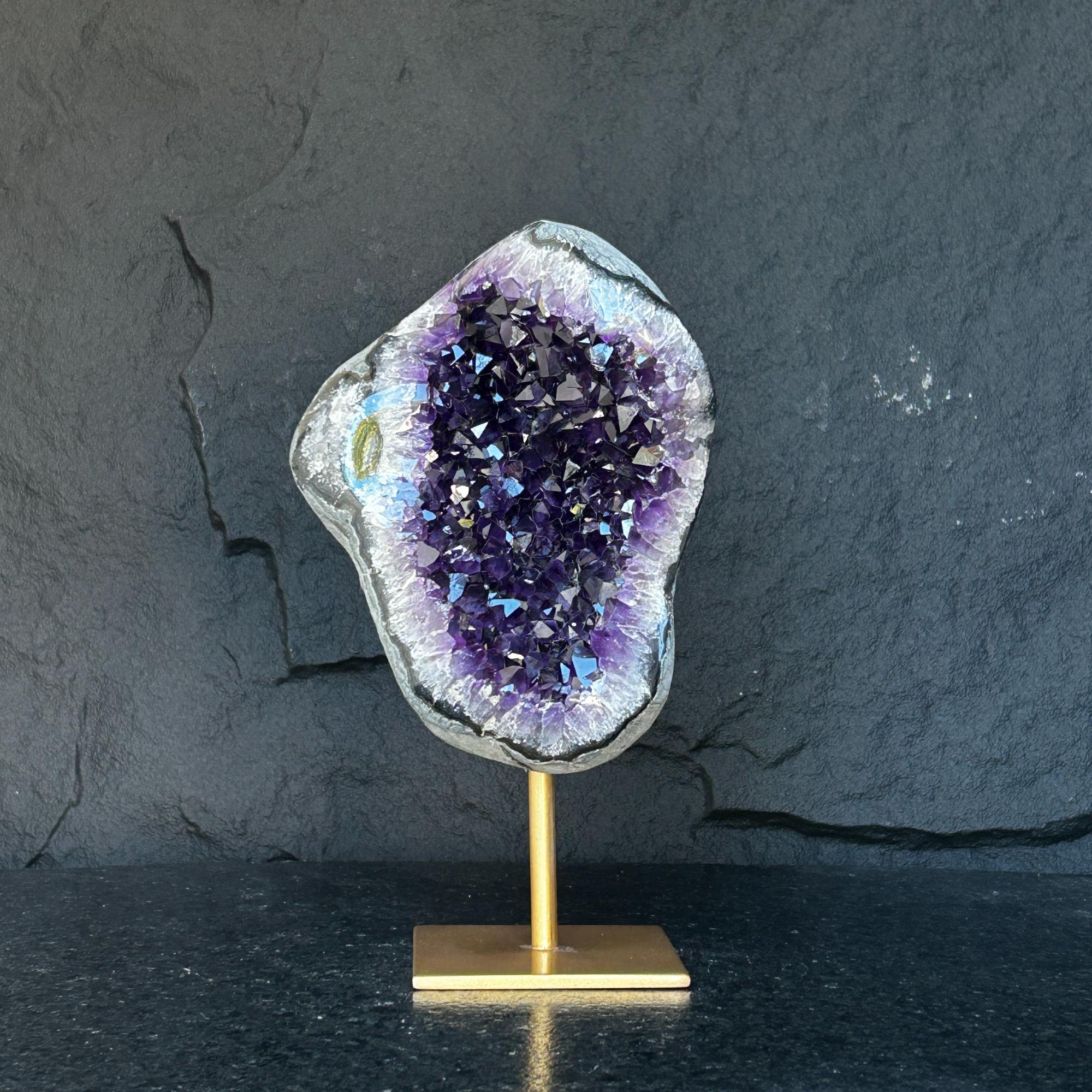 Stunning Natural Amethyst Geode with Metal Stand for Home Decor