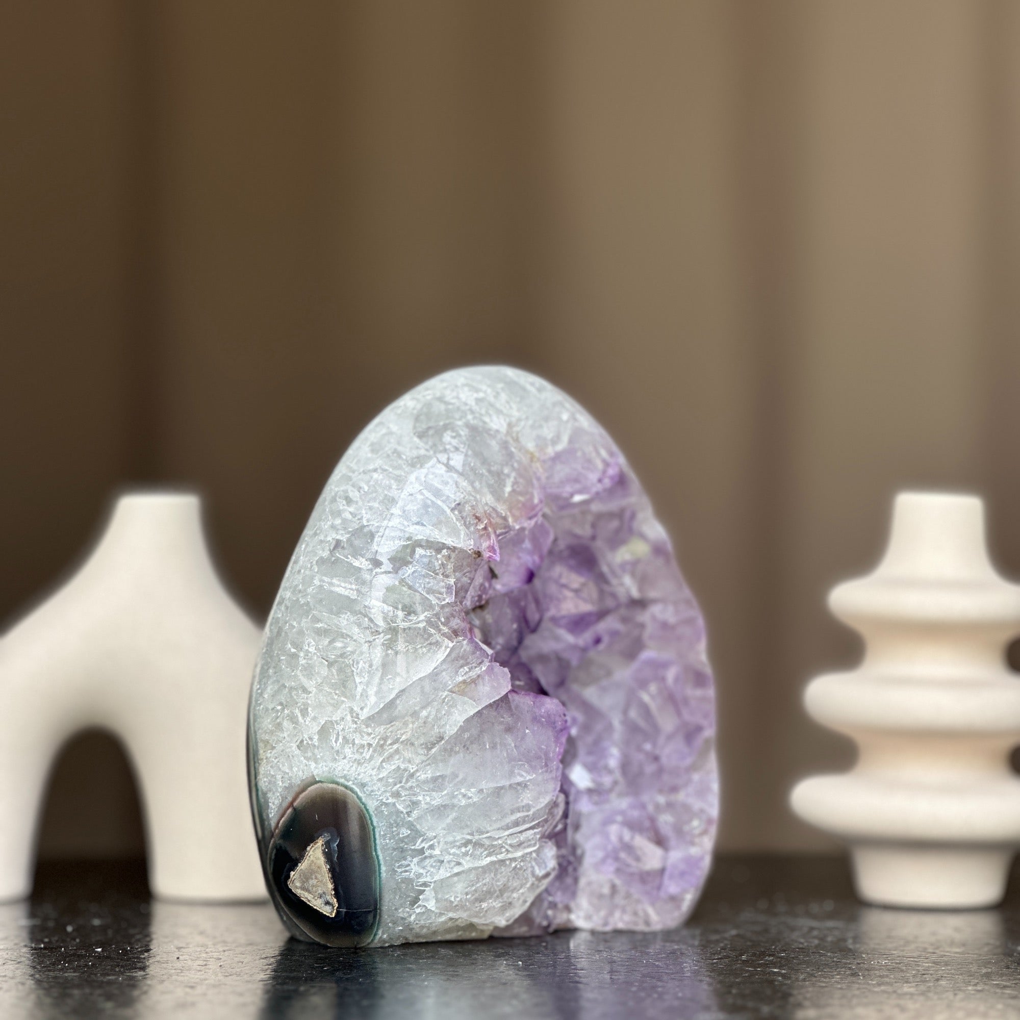 White Quartz Crystal Egg, Unique Amethyst Geode, Statement piece for collectors, Large Cave with  Agate formations