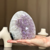 White Quartz Crystal Egg, Unique Amethyst Geode, Statement piece for collectors, Large Cave with  Agate formations