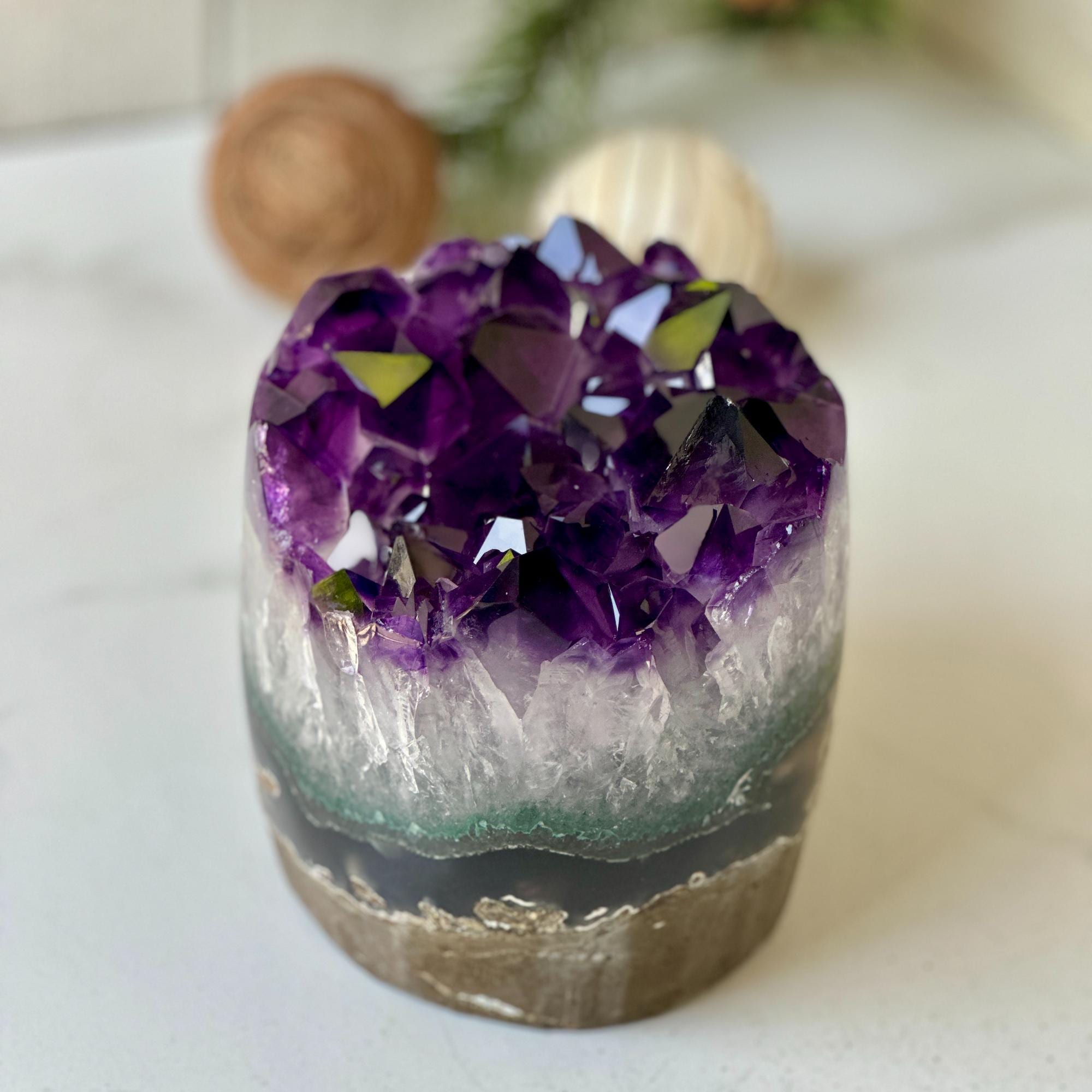 Large Amethyst and Agate Crystal Cylinder – Stunning Polished Quartz Decor Piece, Natural Purple Stone