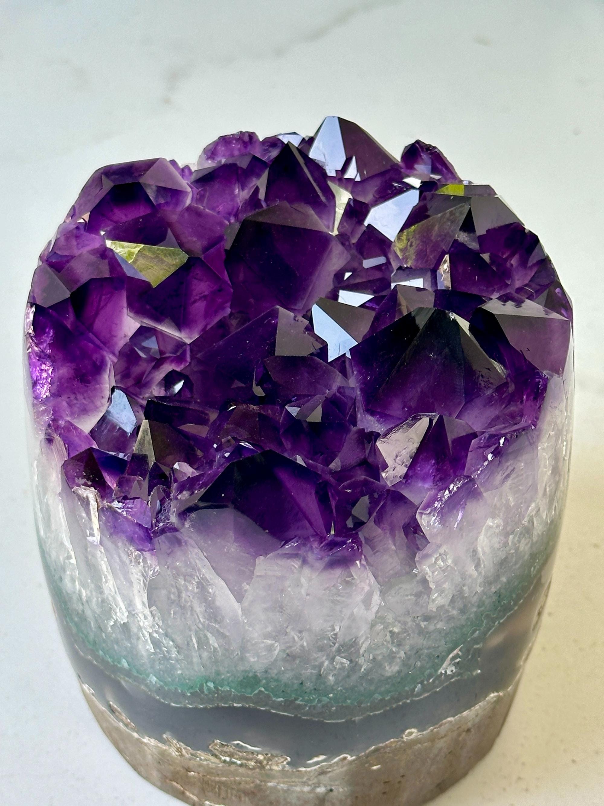 Large Amethyst and Agate Crystal Cylinder – Stunning Polished Quartz Decor Piece, Natural Purple Stone