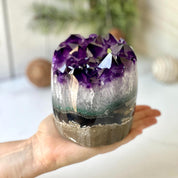 Large Amethyst and Agate Crystal Cylinder – Stunning Polished Quartz Decor Piece, Natural Purple Stone