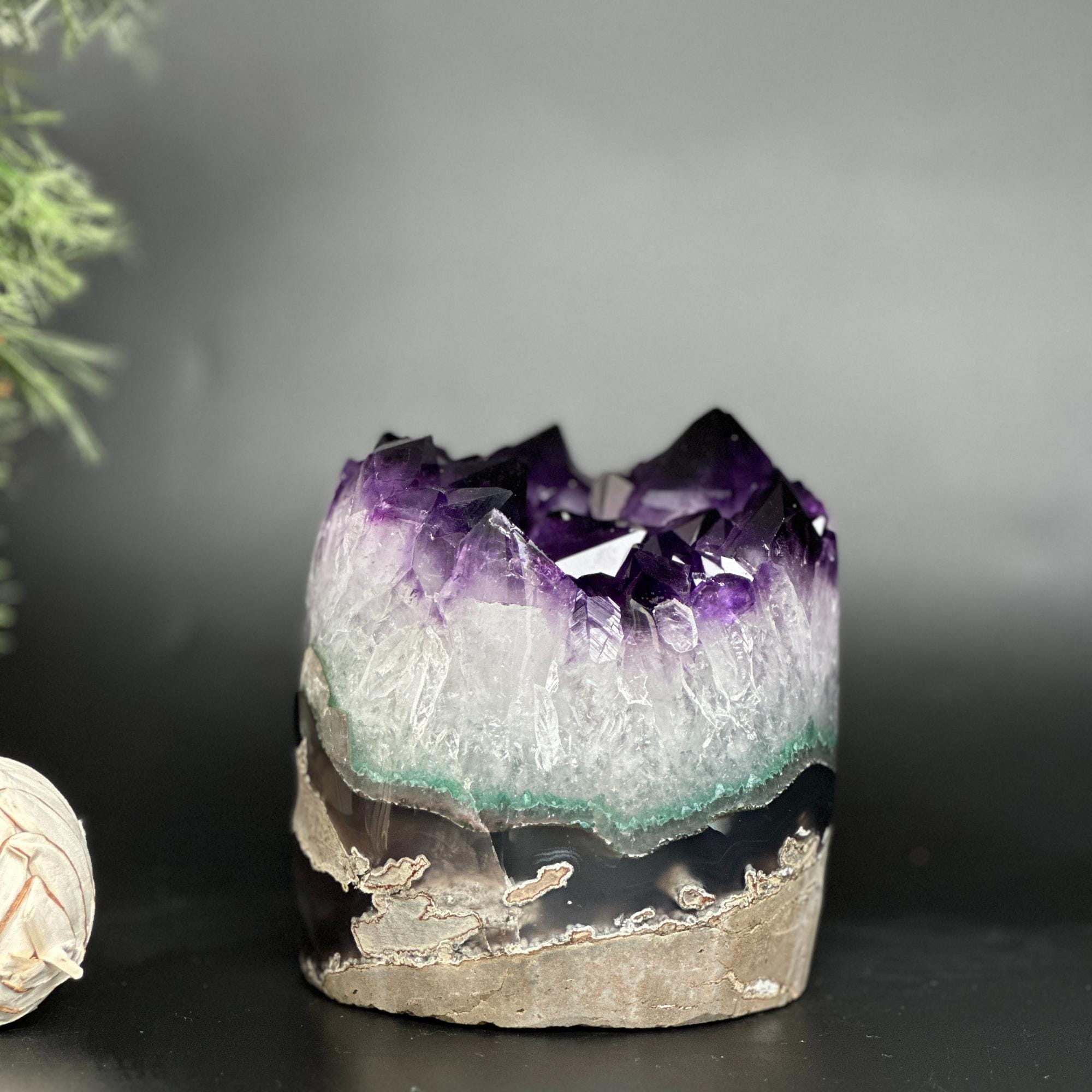 Large Amethyst and Agate Crystal Cylinder – Stunning Polished Quartz Decor Piece, Natural Purple Stone