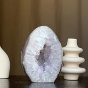 Quarzt Crystal Egg, Natural color crystal, decorative collectors unique piece with agate