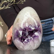 Genuine Amethyst Egg, Quartz Geode Cave, Crystal Cavern, Extra quality piece, Cut base polished specimen