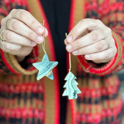 Agate & Jasper Crystal Christmas Tree Ornament (Set of 4 pieces), Handmade Christmas Star and Pine Tree Decor, Genuine Colorful Agate Stones