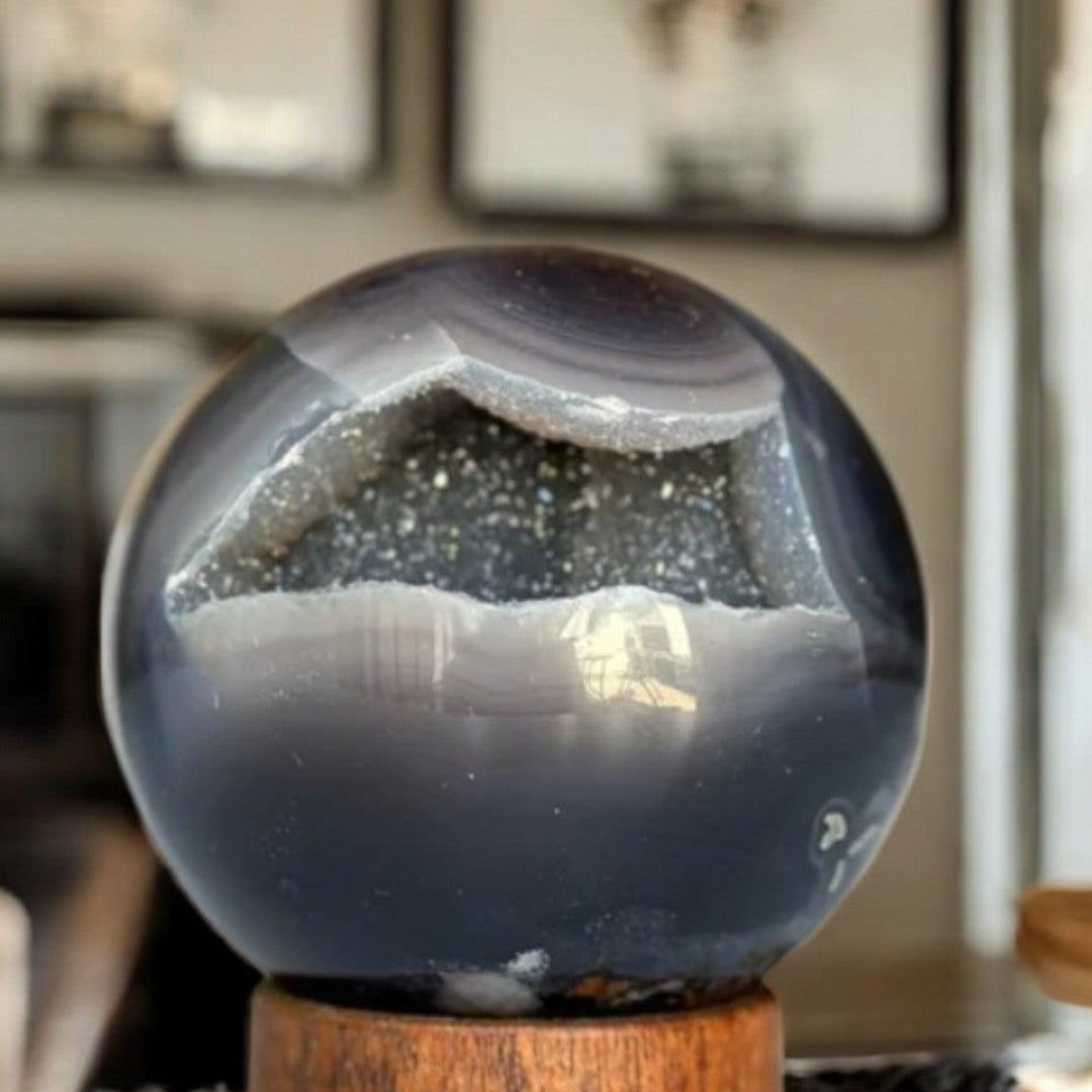 black agate sphere polished