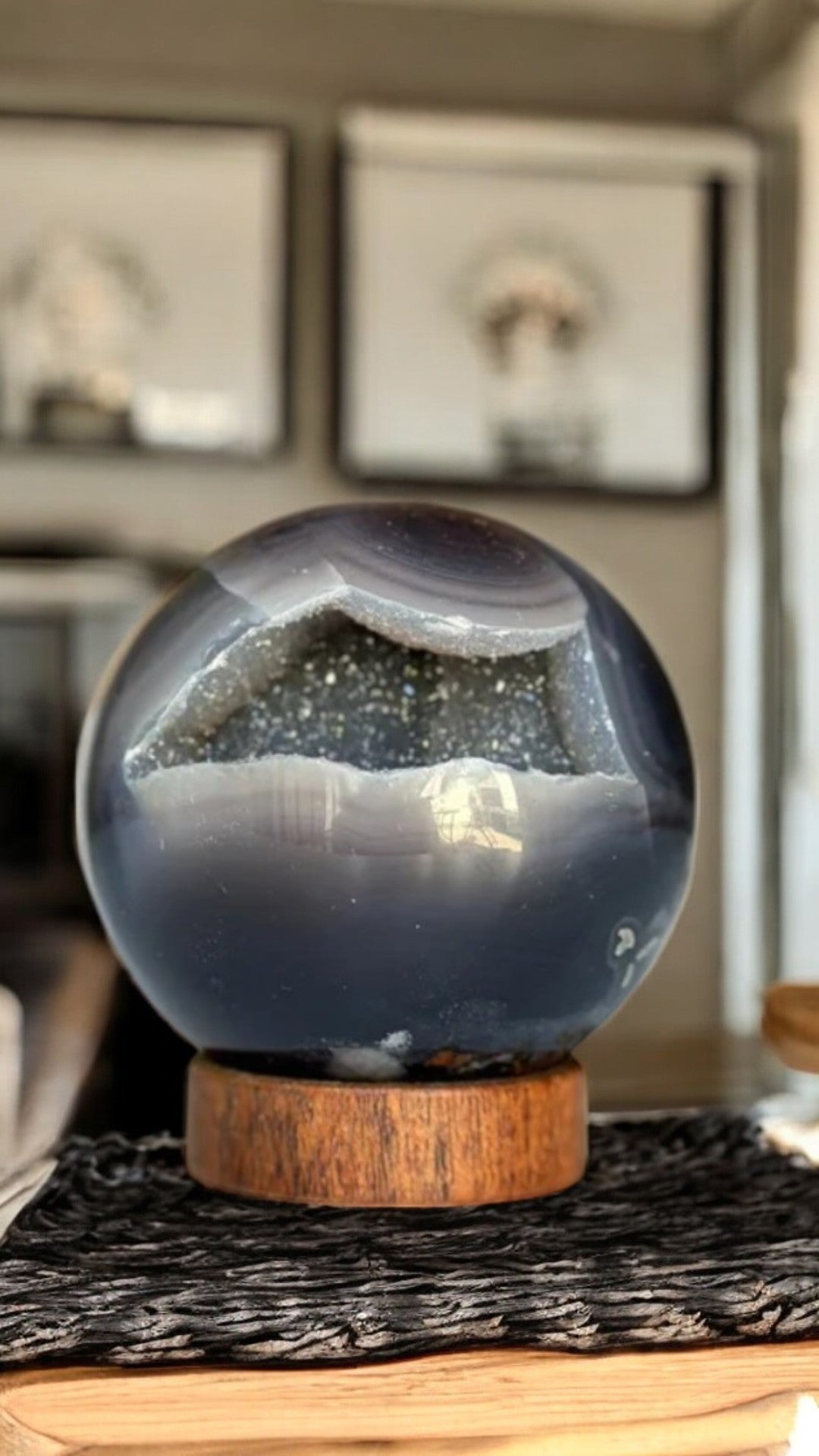 black agate sphere polished