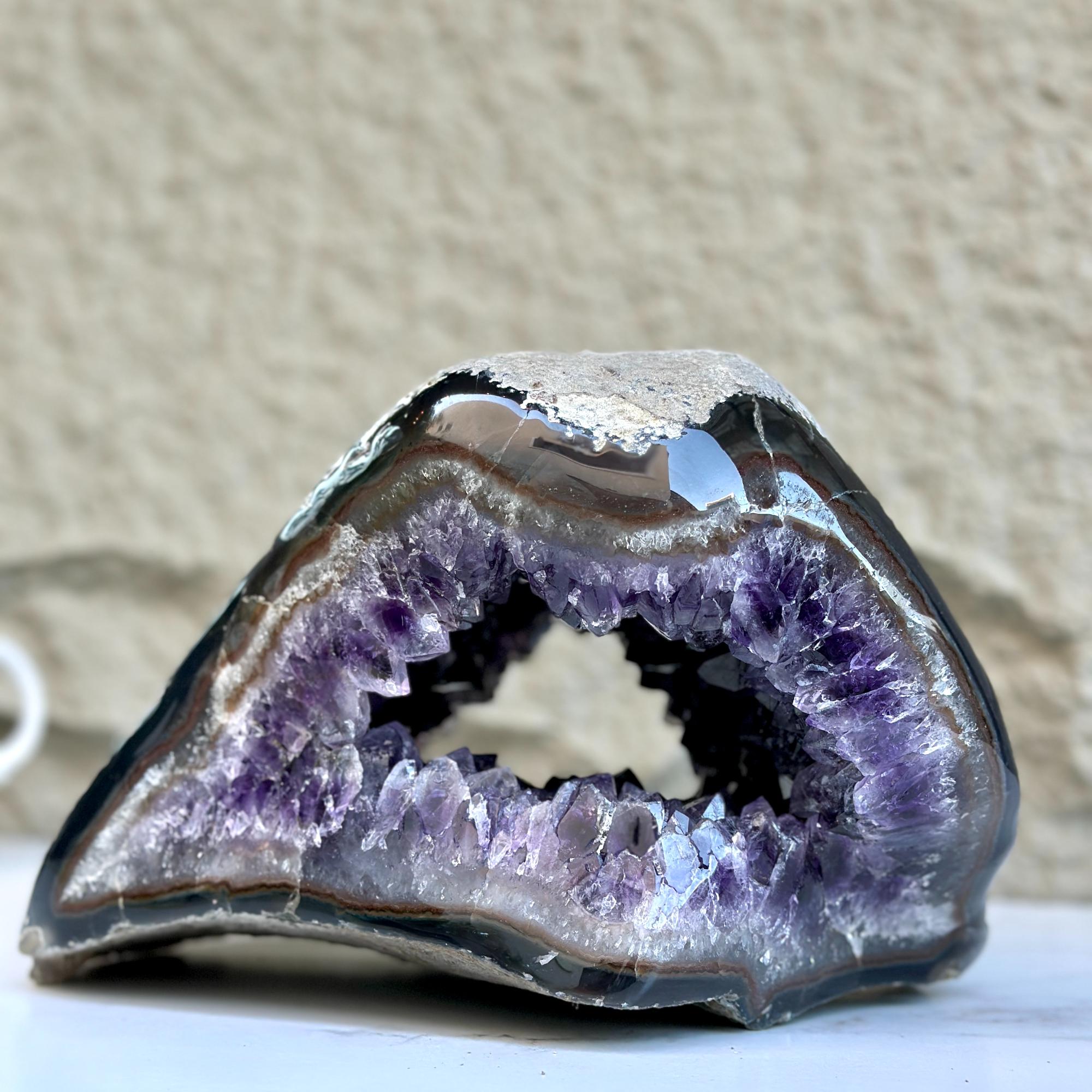 Superb Crystal Geode, Large Cave, Amethyst Crystal for collectors, 8 in Tall Full polished stone, Stunning decor AAA Crystal