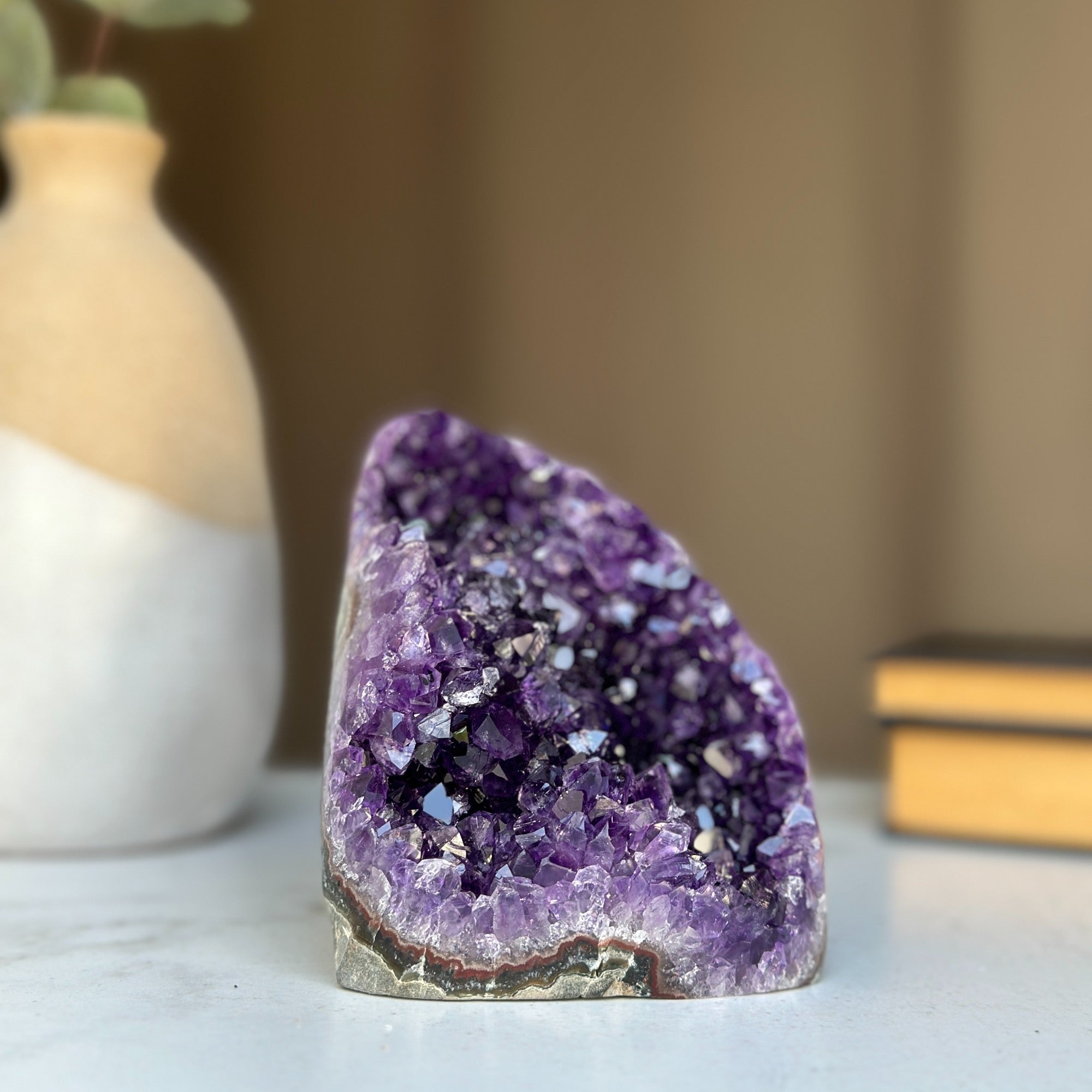 Deep Purple Amethyst cathedral geode, Unique raw crystal cluster, self stand