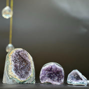 3 pieces lot Amethyst Crystals, Small Amethysts SET, polished crystals with agate layers at edges