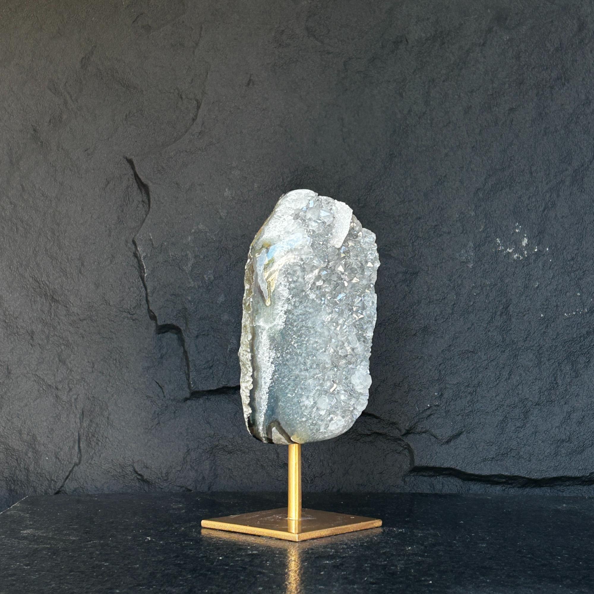10 Inch White Quartz Geode Cave On Metallic Base