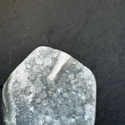 10 Inch White Quartz Geode Cave On Metallic Base