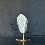 10 Inch White Quartz Geode Cave On Metallic Base
