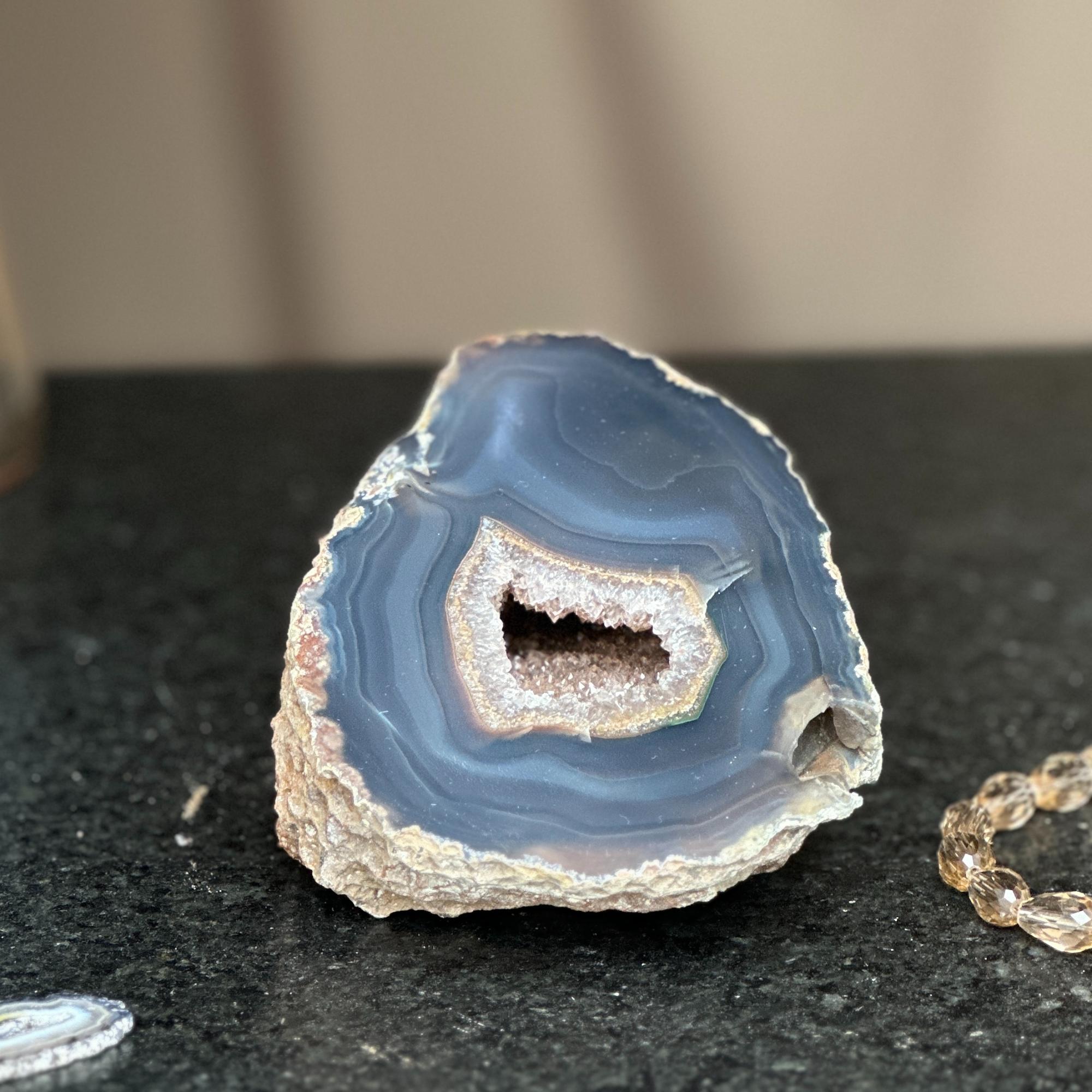 Large Quartz Geode Cave with Agate edges, Unique Home Decor Crystal, High Quality Quartz, Crystal centerpiece