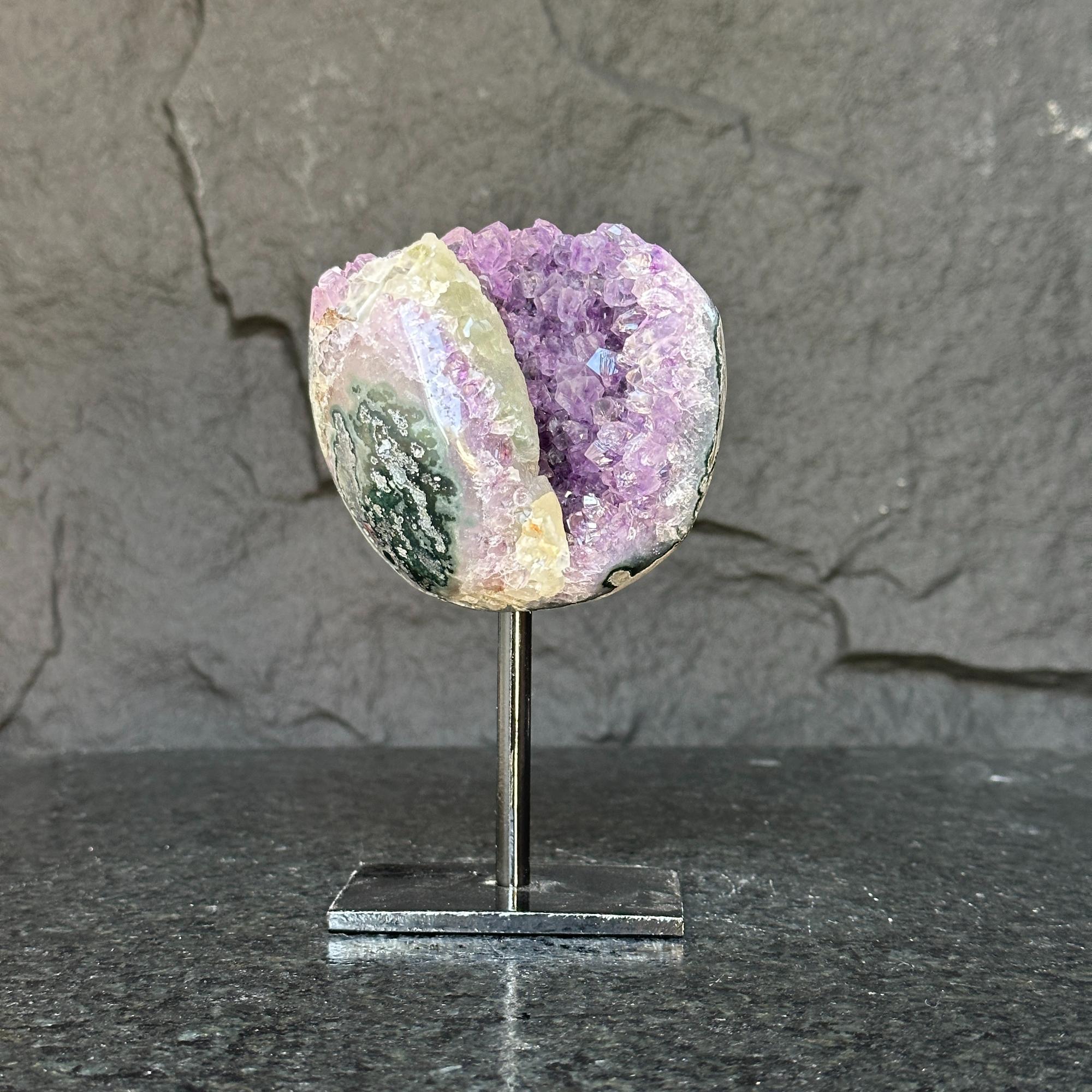 Natural Uruguayan Amethyst Cave on Metal Stand: Rare Home Decor