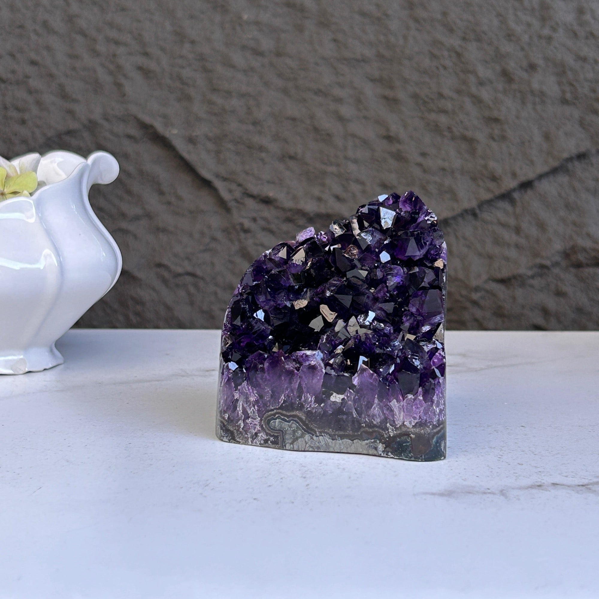 Deep Purple Amethyst cathedral geode, Unique raw crystal cluster, self stand
