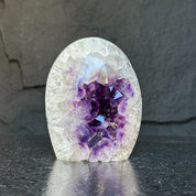Crystal Geode, home decor with crystals, quartz and amethyst find, Amethyst with agate egg shaped