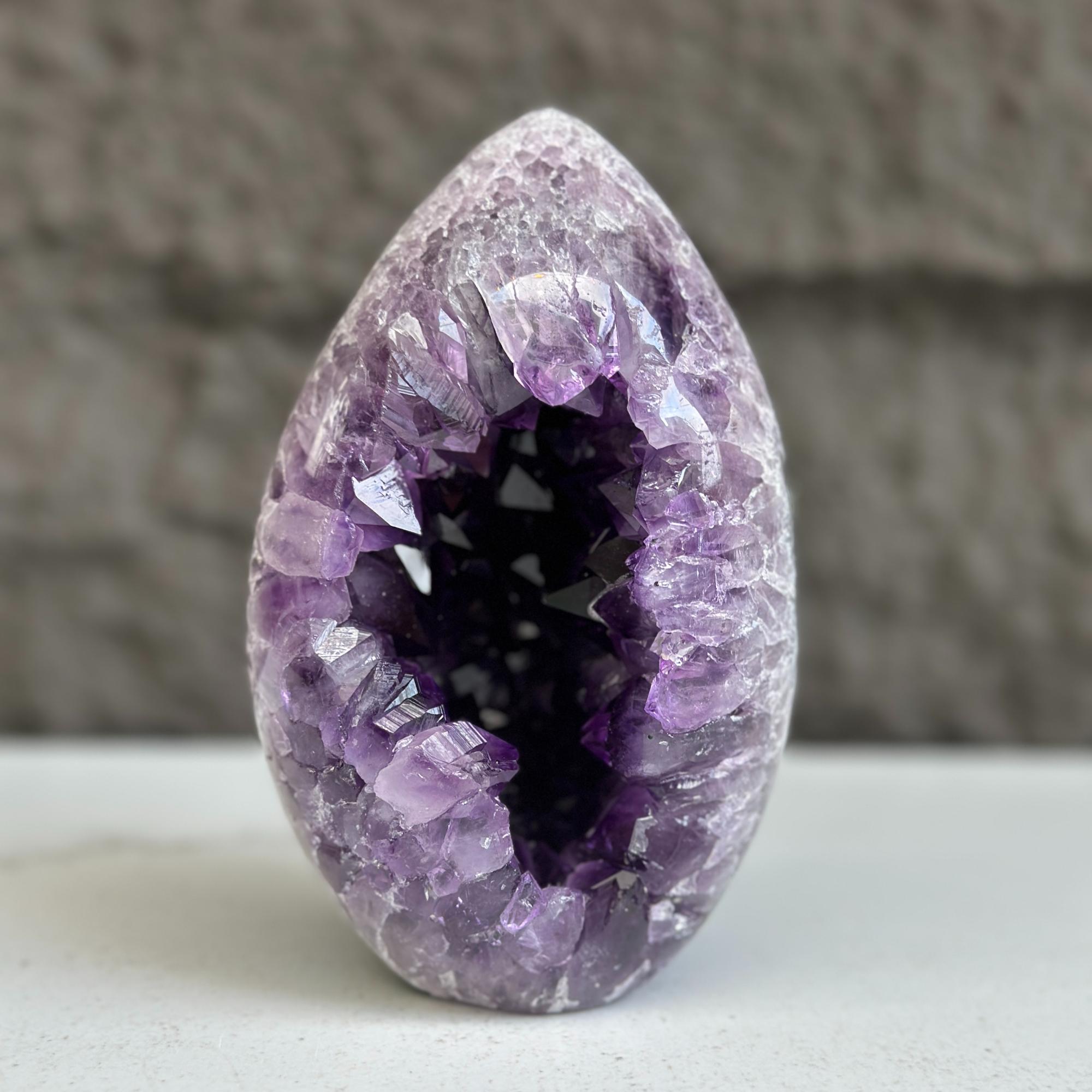 Amethyst Geode Crystal Egg with incredible Agate formations, Natural cave shaped polished agate stone