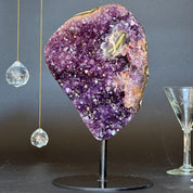 Amethyst Slice on Stand with agate edges, Rare Unique Agate Crystal on Metal Stand