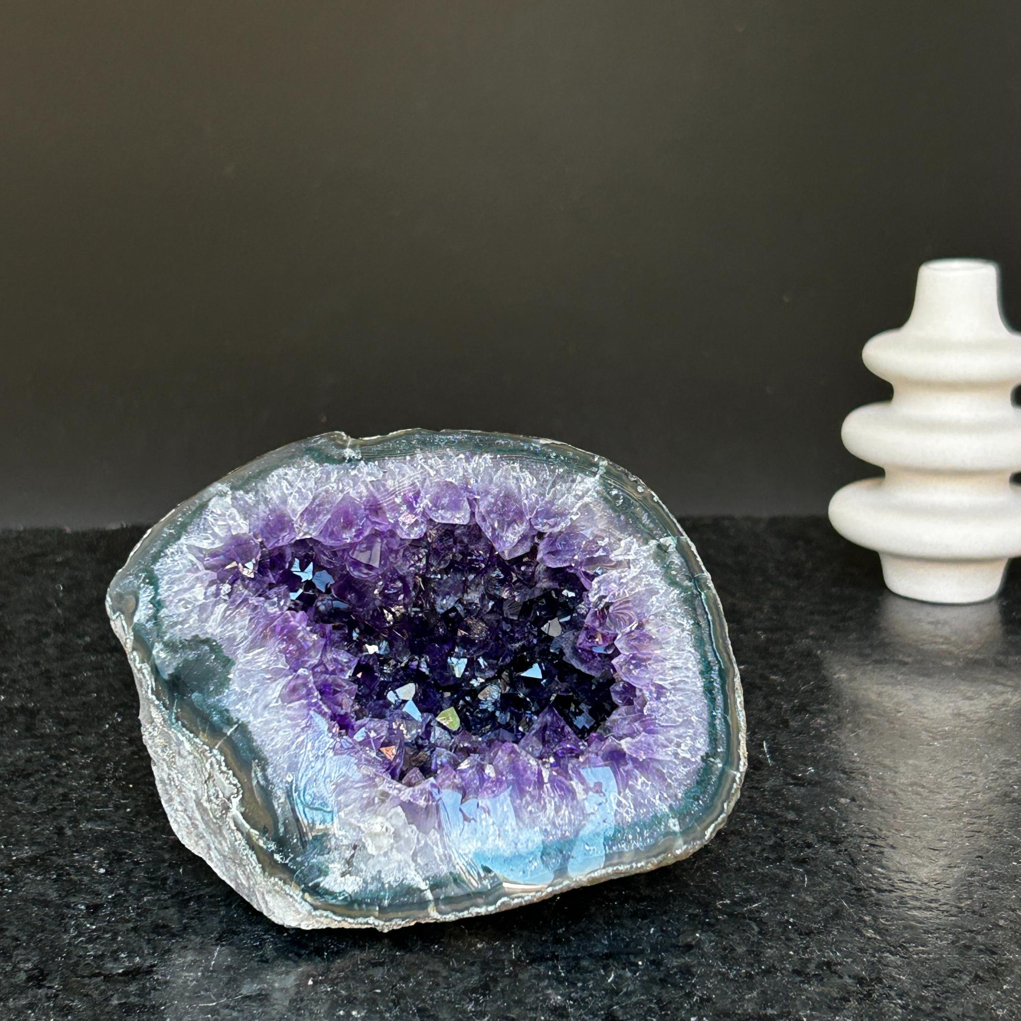 Amethyst and agate geode, coffee table decor, colorful geode cave, amethyst crystal geode