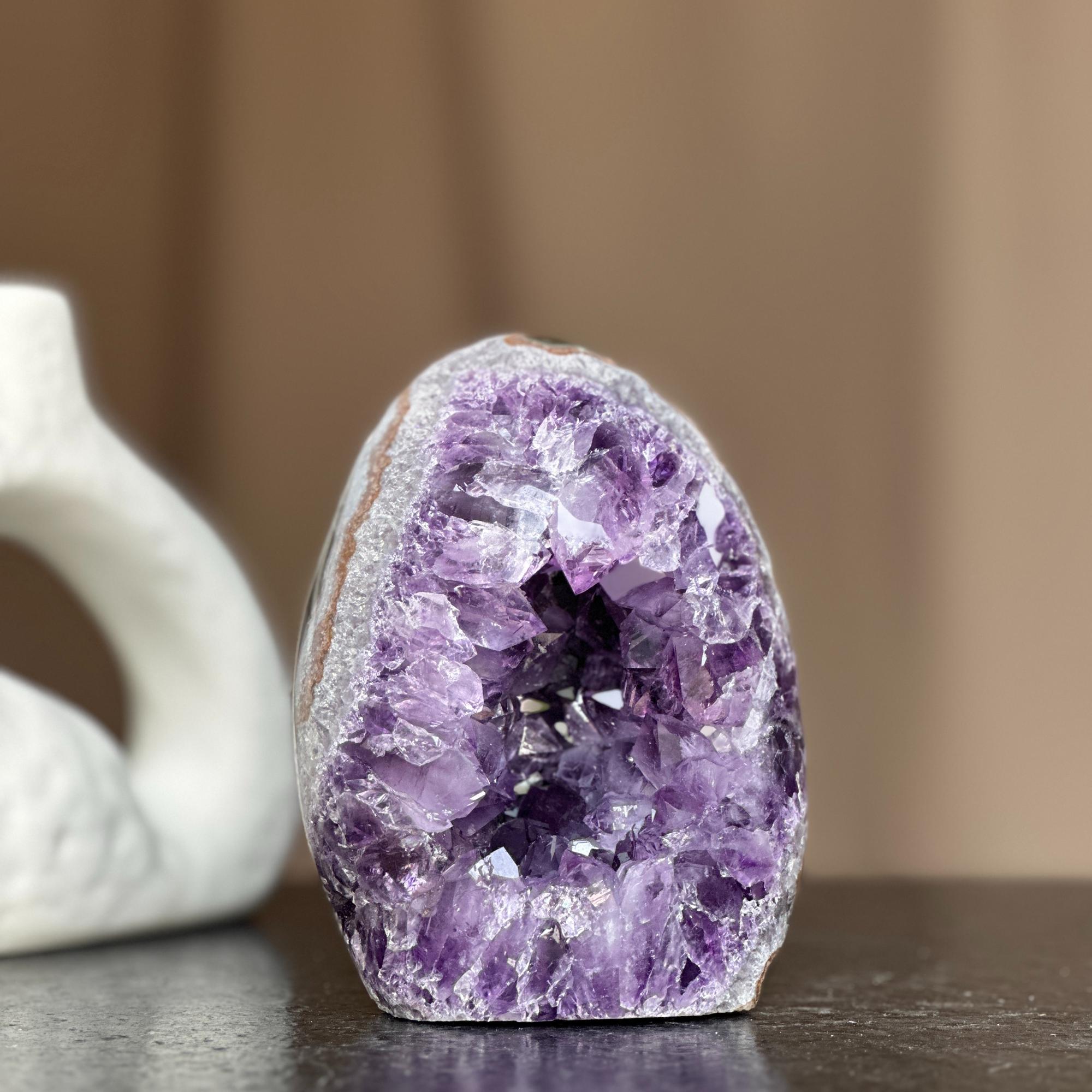 Amethyst Crystal Egg, Natural color crystal, decorative collectors unique piece with agate