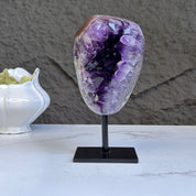 Stunning Natural Amethyst Geode with Metal Stand for Home Decor, XL Amethyst Cave