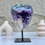 Raw Amethyst Geode on Metal Stand