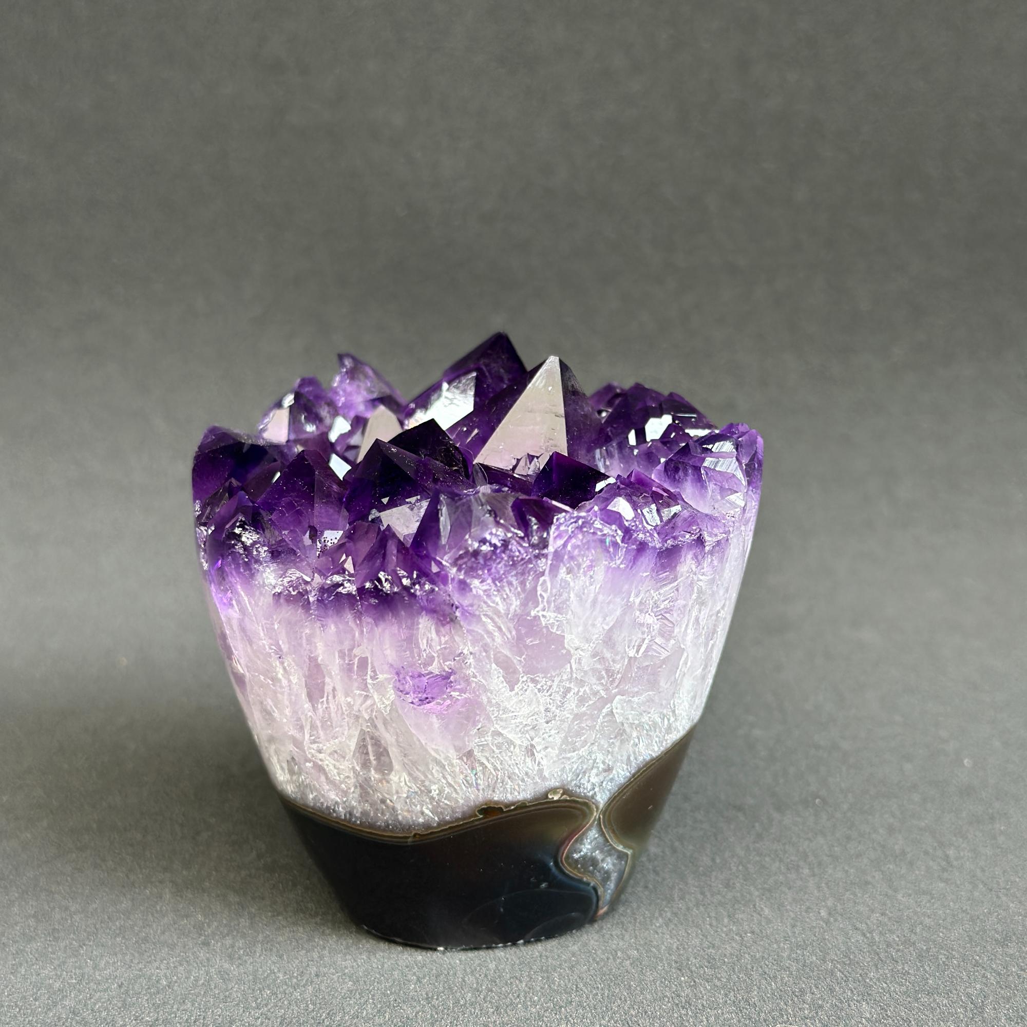 Amethyst Cupcake, Cylinder with Polished Colorful Agate Edges