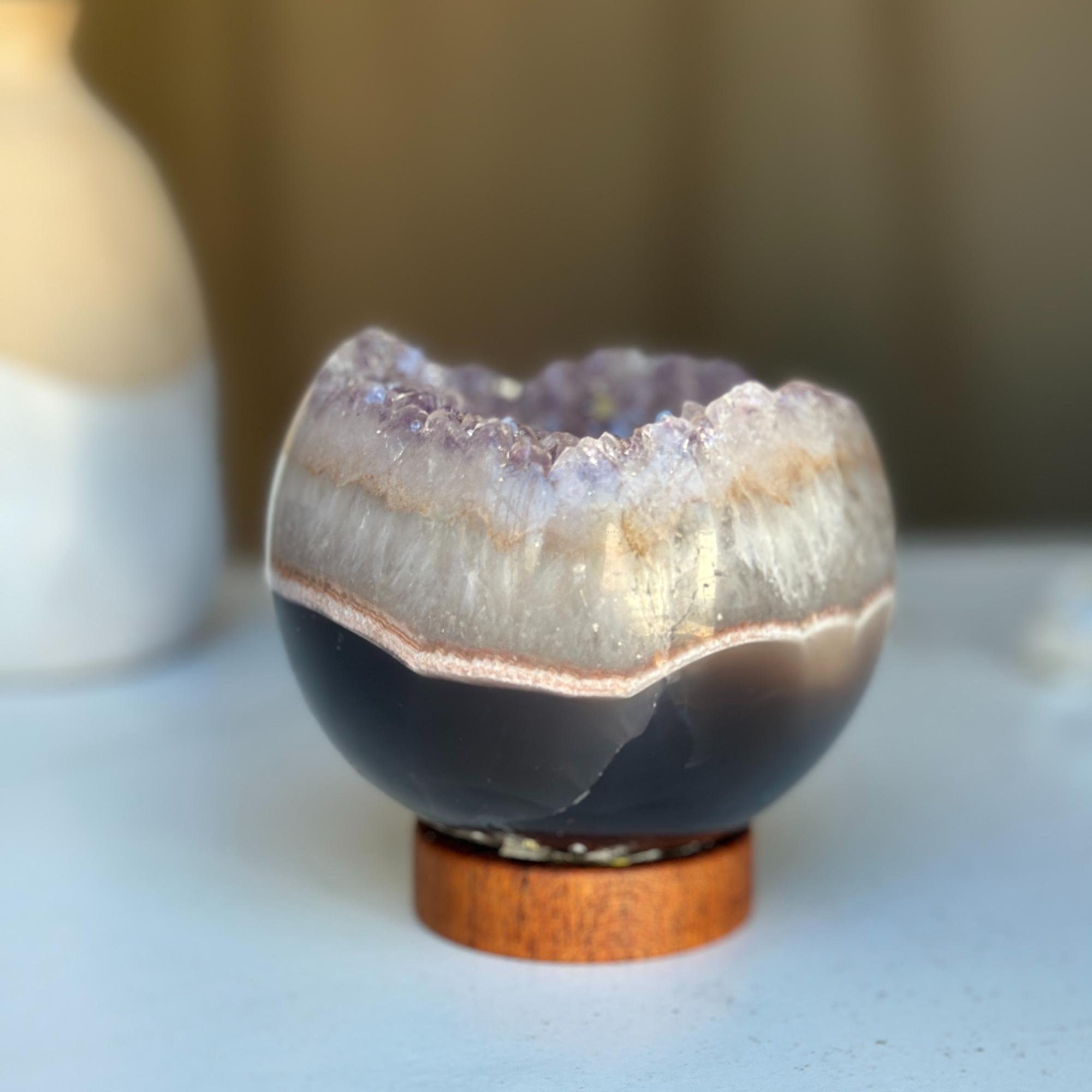 Amethyst Geode Sphere from Uruguay, Druzy Crystal Ball, Large Sphere with Agate formations