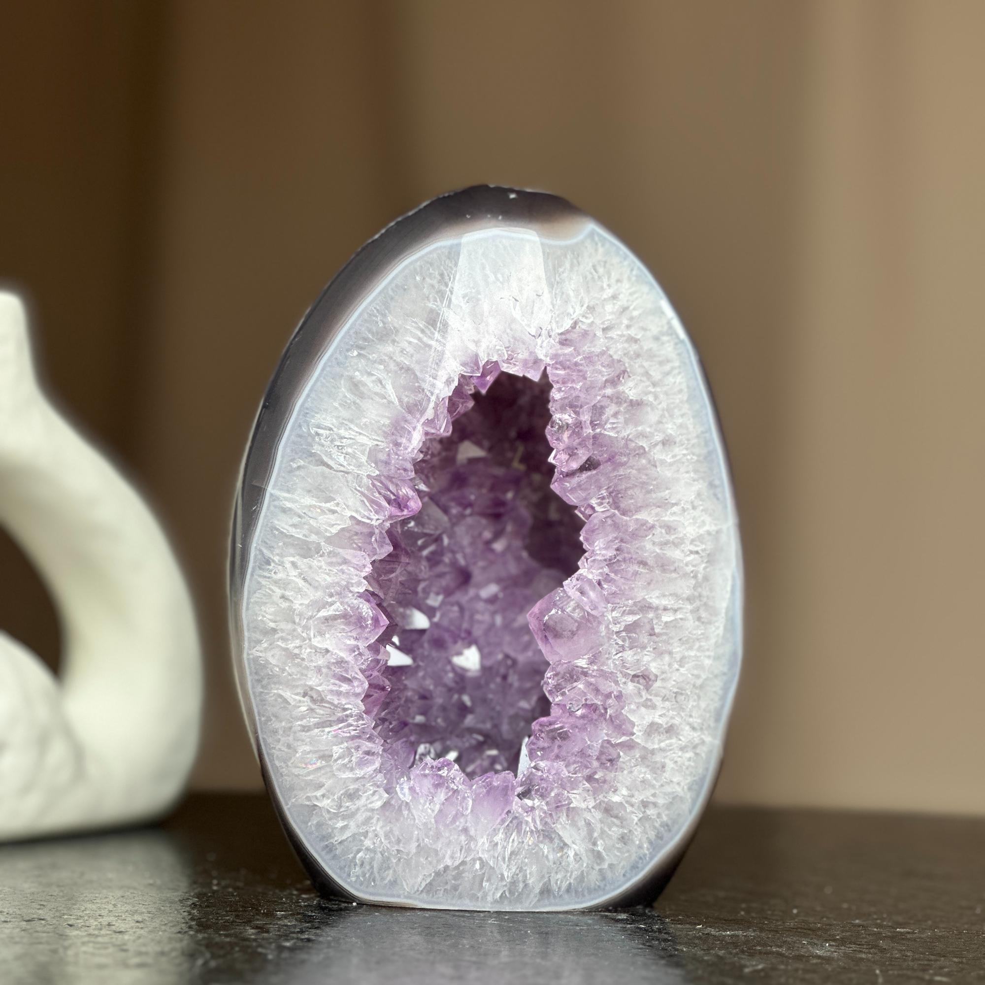 Amethyst and agate Stone Flame, Healing Crystals, Unique Amethyst Flame Carving