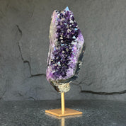 Deep Purple Natural Amethyst Geode with Gold Metal Display Stand
