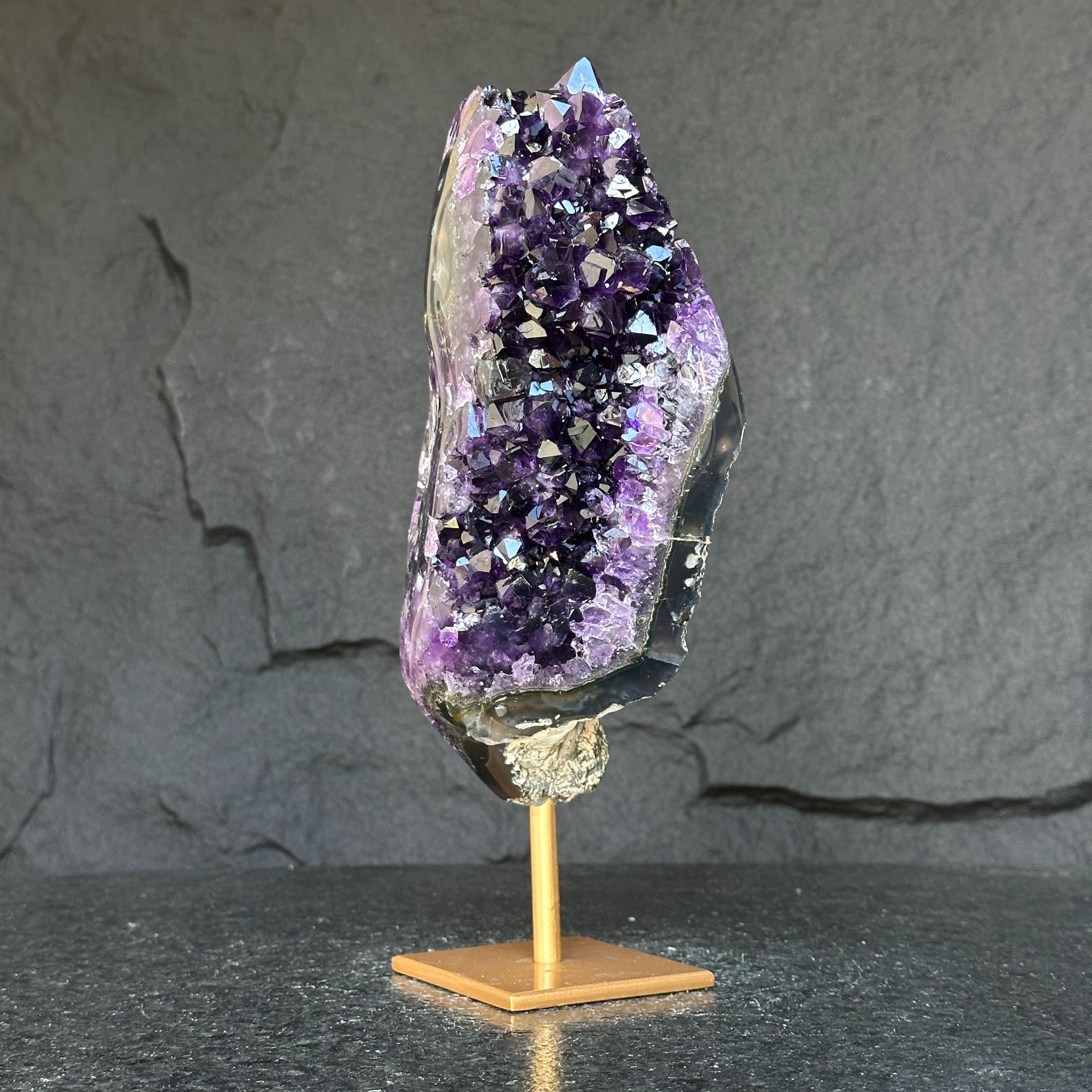 Deep Purple Natural Amethyst Geode with Gold Metal Display Stand