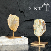 Cutest Crystal Gift, Jasper SET on Stand, Colorful Jasper Slice with metallic base, home decoration, mineral formations for collectors