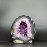 Amethyst Geode Crystal Egg with incredible Agate formations, Natural cave shaped polished agate stone