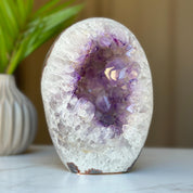 Superb Amethyst Geode, Large Cave Egg shaped, full of colors for collectors, 7 in Tall Full polished stone, Stunning decor AAA Crystal no