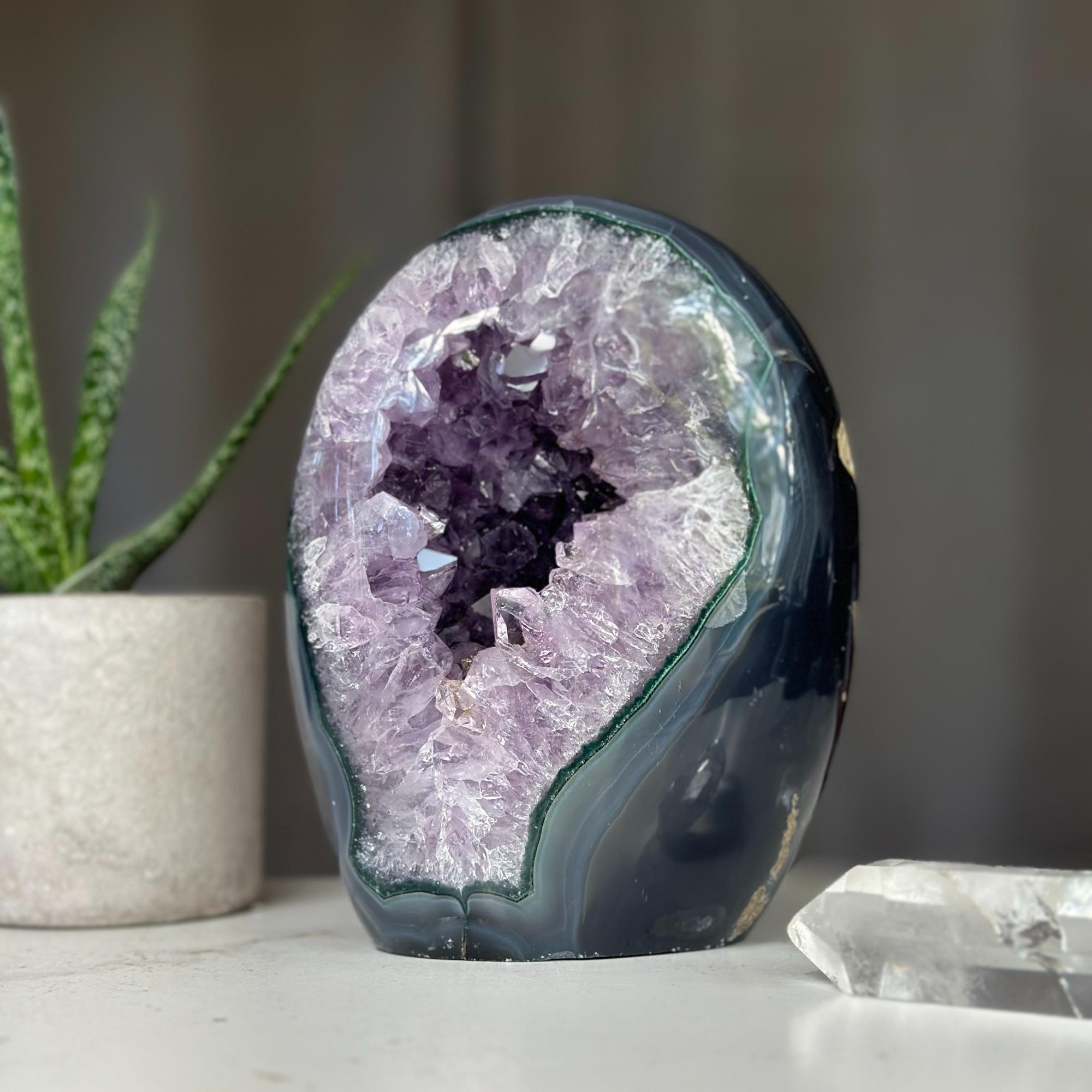 Genuine Amethyst Egg, Deep Purple Geode Cave, Amethyst Crystal Cavern, Extra quality piece, Cut base polished specimen