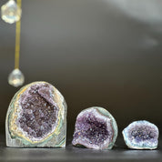 3 pieces lot Amethyst Crystals, Small Amethysts SET, polished crystals with agate layers at edges