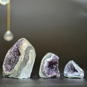 3 pieces lot Amethyst Crystals, Small Amethysts SET, polished crystals with agate layers at edges