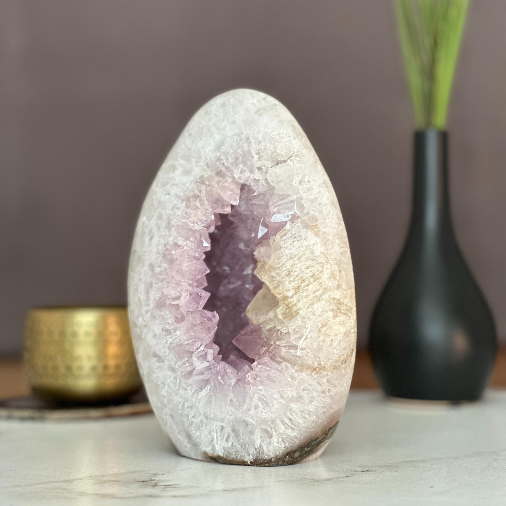 Natural Amethyst Egg Shaped Crystal Cluster, extra Large Amazing AAA Quality Geode Cave for collectors, Self standing Piece