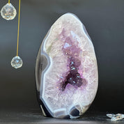 Superb Crystal Geode, Large Cave, Quartz for collectors, 7 in Tall Full polished stone, Stunning decor AAA Crystal