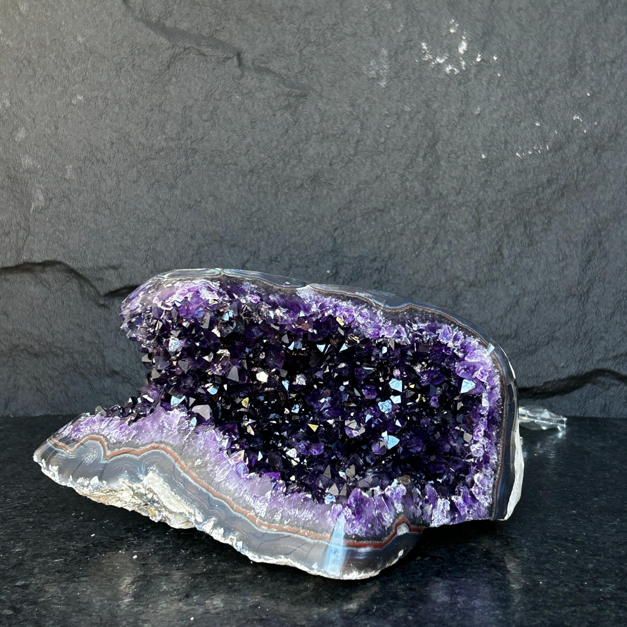 Large Amethyst Geode Cave with Agate edges, Unique Home Decor Crystal, High Quality Quartz, Crystal centerpiece