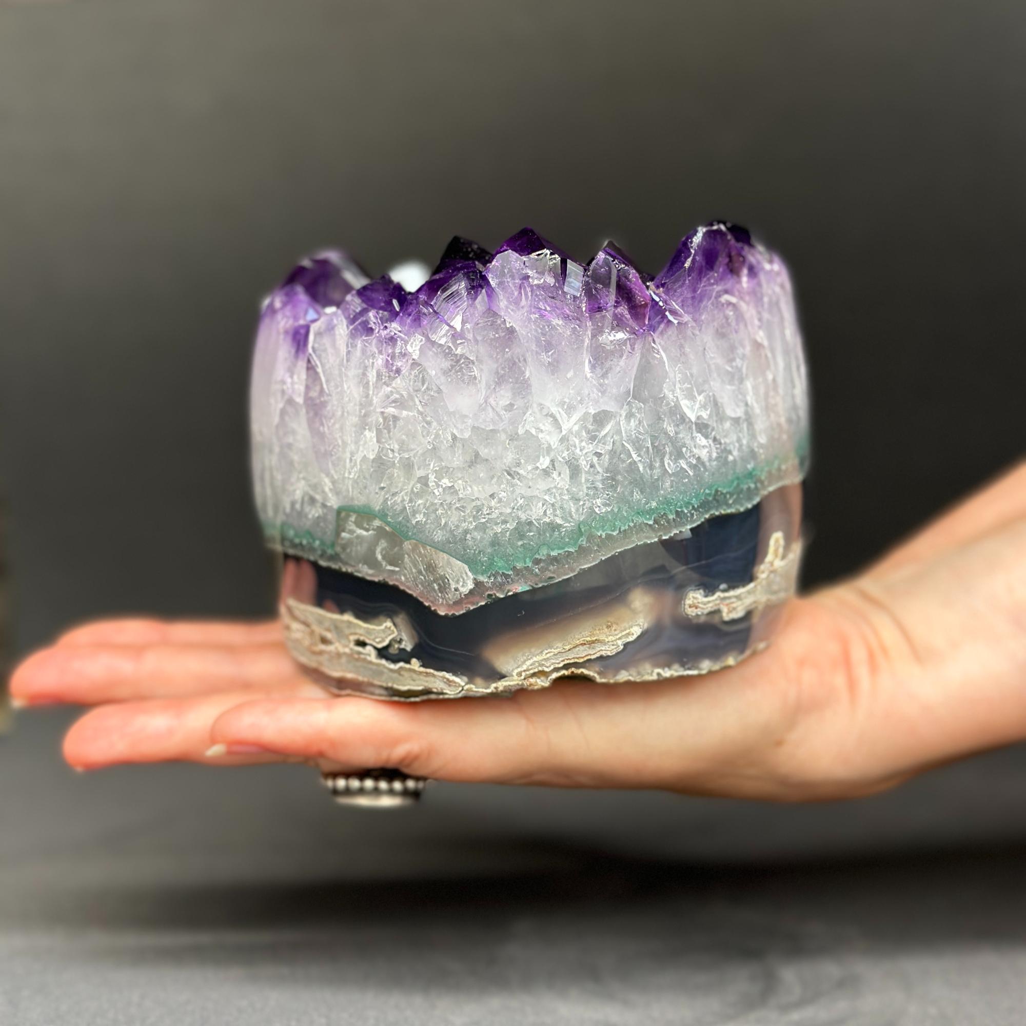 Amethyst Cylinder with Polished Colorful Agate Edges