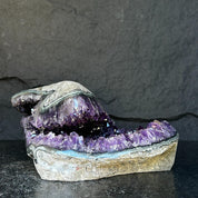 Amethyst with Shiny Crystals, Rare Geode in a strange shape with colorful agate layers, Unique find for collectors