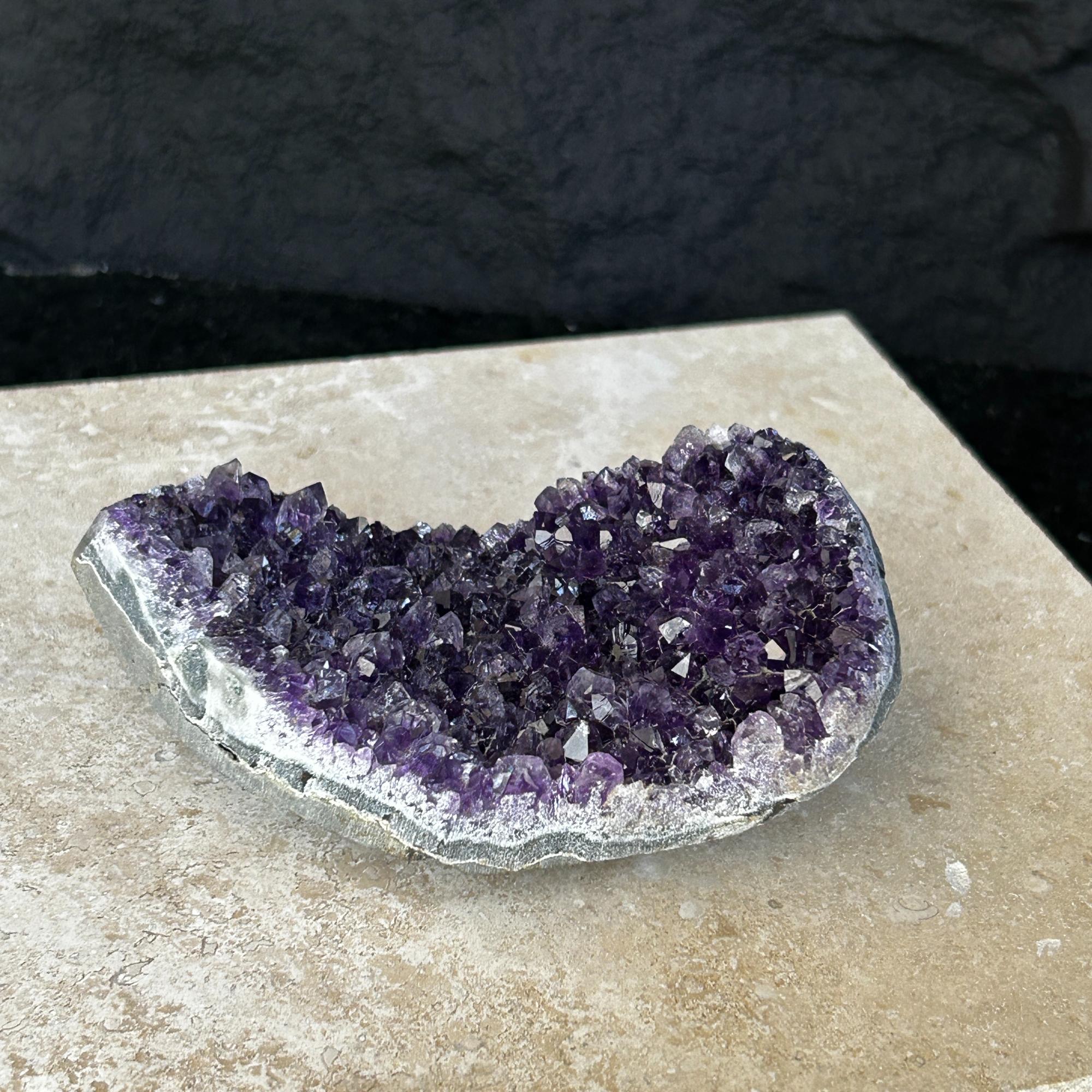 Flat amethyst raw purple crystal cluster