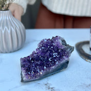 Flat amethyst raw purple crystal cluster