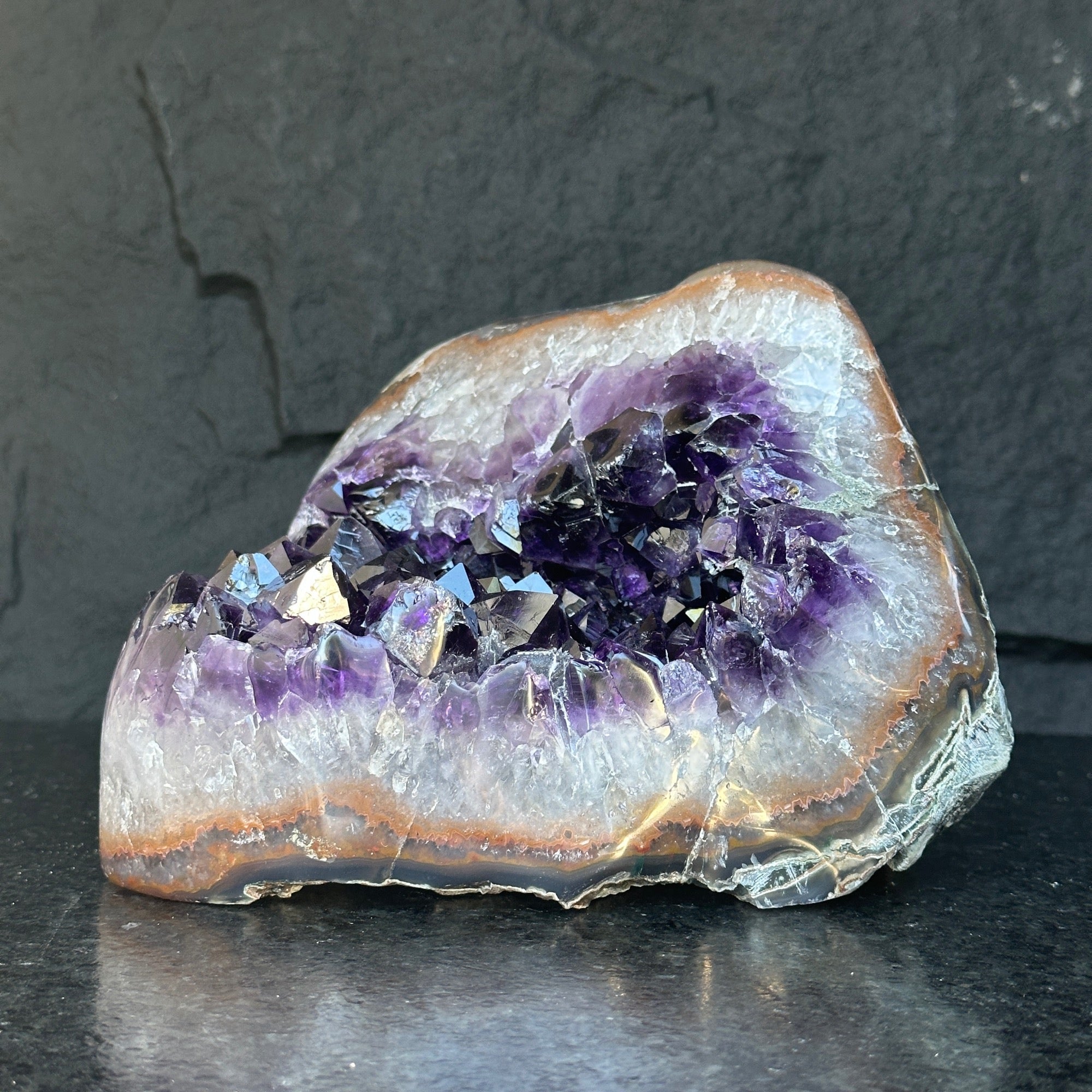 Large Amethyst Geode Cave with Agate edges, Unique Home Decor Crystal, High Quality Quartz, Crystal centerpiece