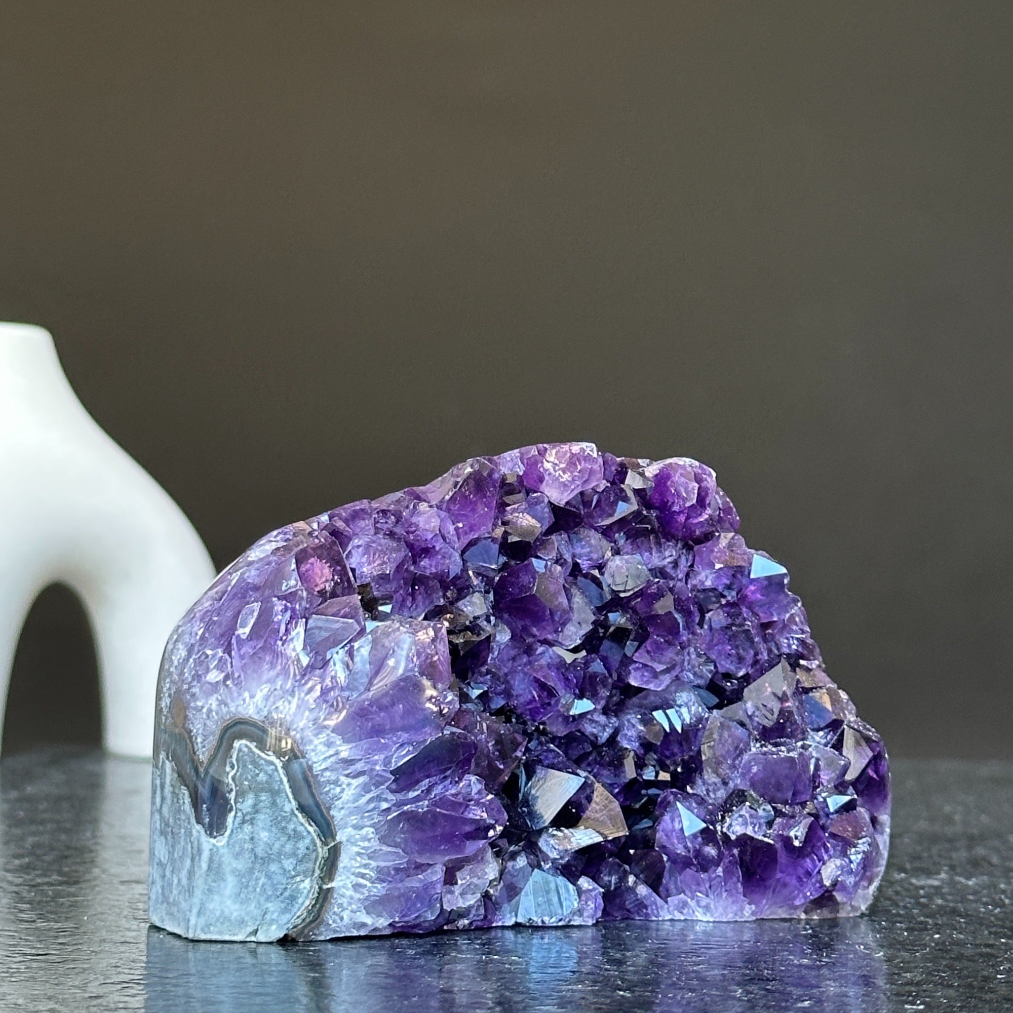 Rare specimen Amethyst geode with agate bands