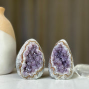Agate and Druzy Geode Crystals, Egg shaped set, Natural cave polished pieces with agate formations, crystal stones for collectors