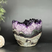 Large Amethyst and Agate Crystal Cylinder – Stunning Polished Quartz Decor Piece, Natural Purple Stone